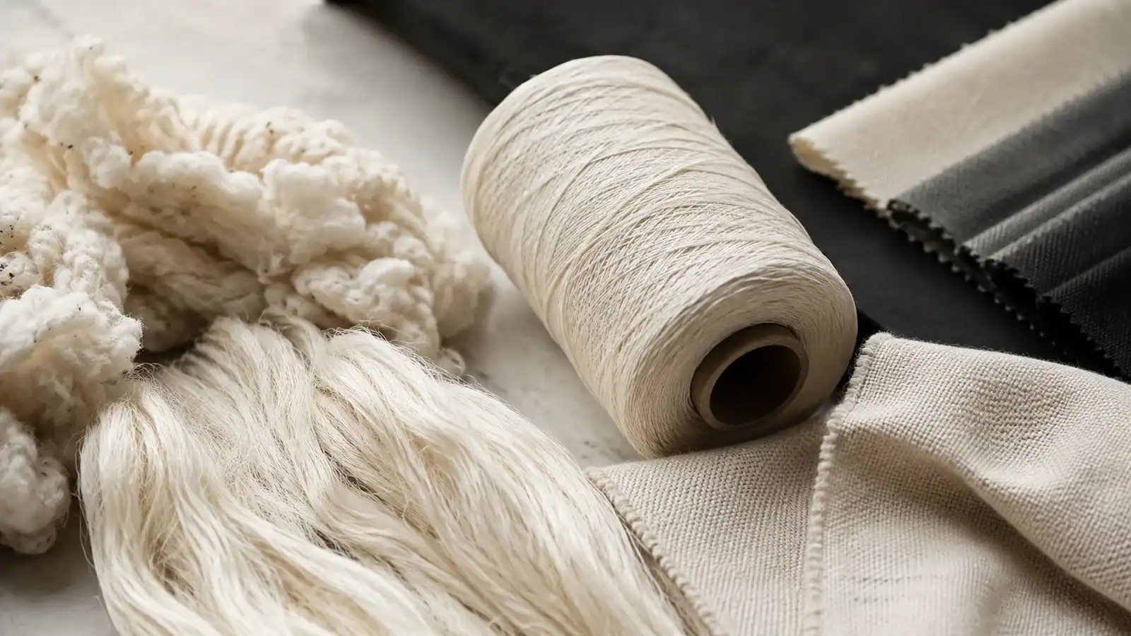 Muestras de tela e hilo para la fabricación y diseño de ropa personalizada.