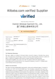 Detosun Garment Alibaba Verified Supplier Assessment by TÜV Rheinland 2026