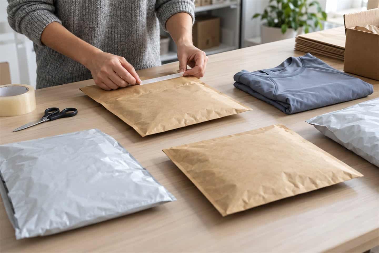 Illustration of individual apparel orders packed in separate cross-border parcels