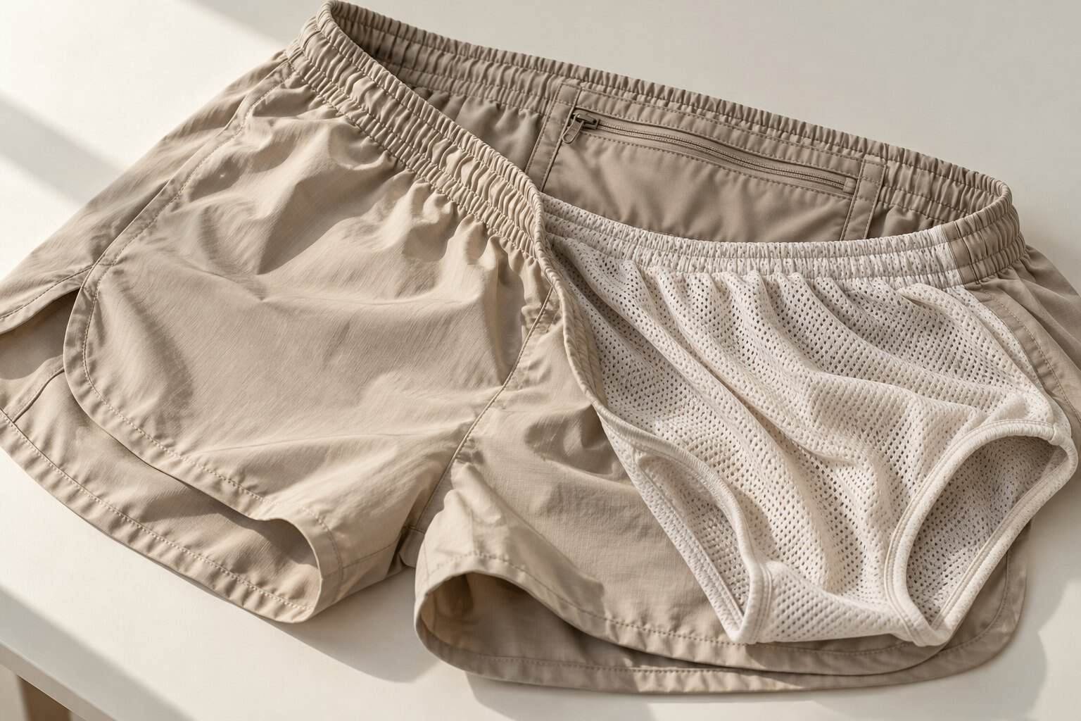 Custom activewear shorts with mesh panels for breathability and comfort.