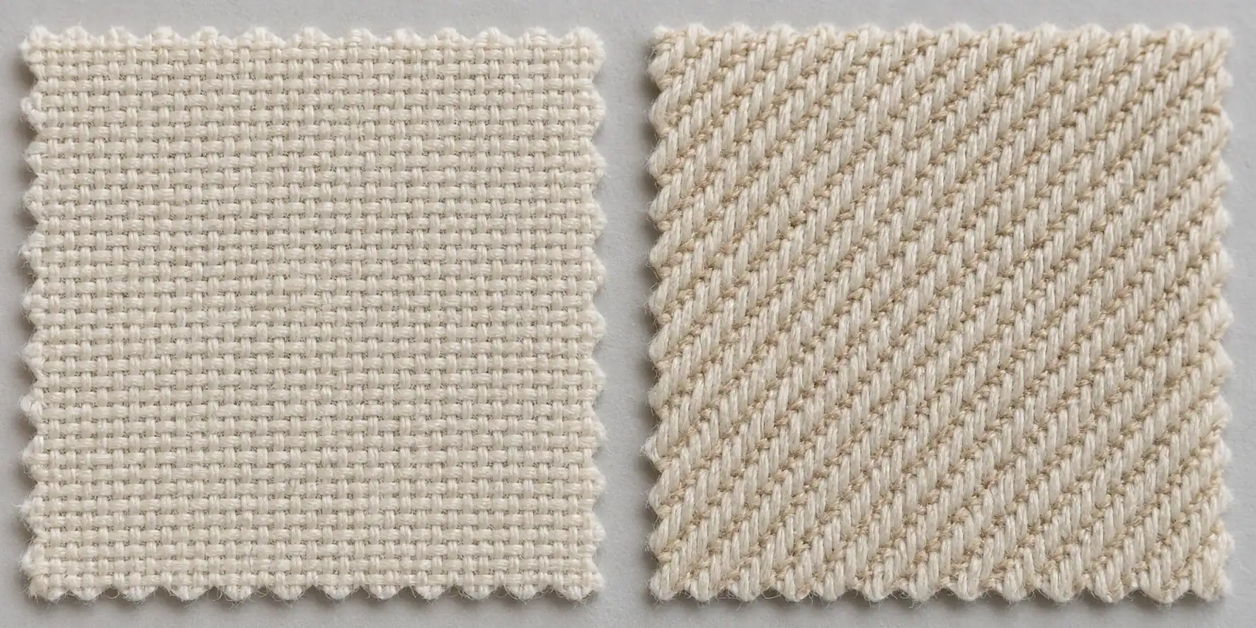 Close-up of two fabric swatches showing different textures and weaves.